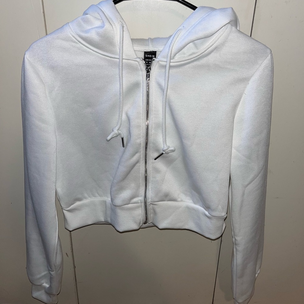 White medium SHEIN cropped zip up hoodie